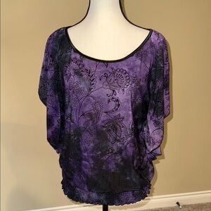 Revolution Blouse Purple Black Top Shirt Velvet Embellishments Women’s Sz M